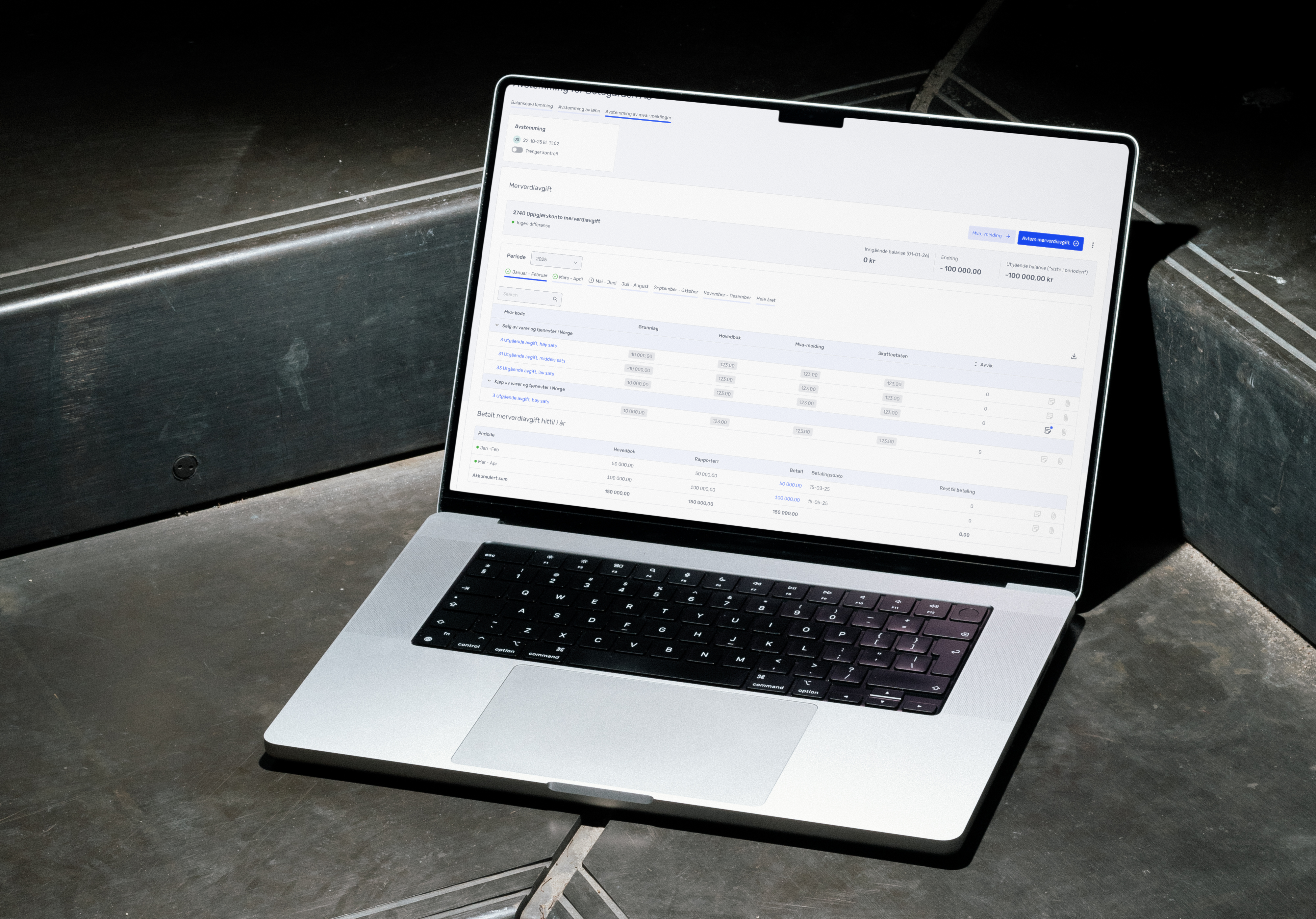 The Tripletex reconciliation interface, in use.